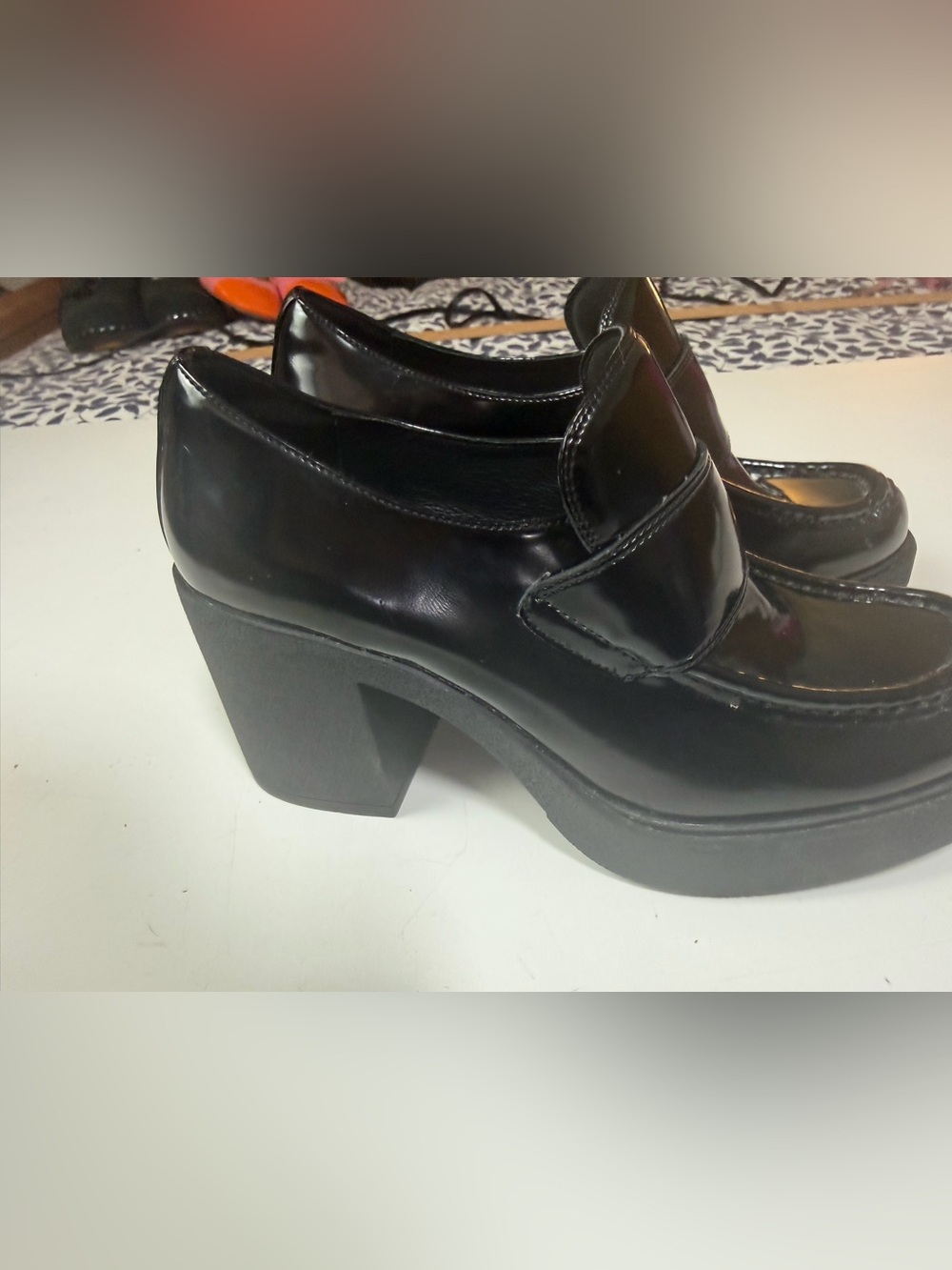 Jeffrey Campbell Black Patent Leather Plain Jane Platform Loafers Heels Size 8 - Picture 6 of 15